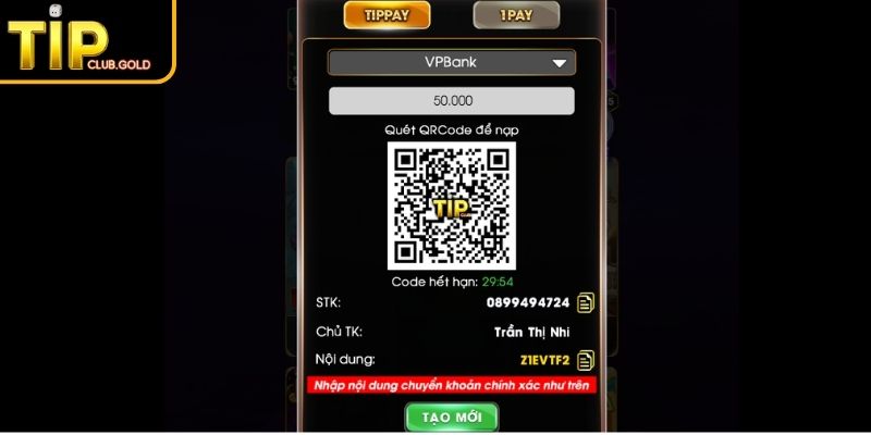 Nạp Tiền TIPCLUB - Hướng Dẫn Đầy Đủ Cho Người Chơi 3 Xác thực thông tin giao dịch
